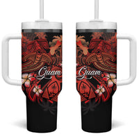 Guam Tribal Chamorro Tumbler With Handle Polynesian Shark with Plumeria and Sea Vibe - Polynesian Pride