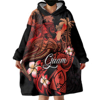 Guam Tribal Chamorro Wearable Blanket Hoodie Polynesian Shark with Plumeria and Sea Vibe - Polynesian Pride