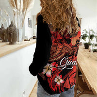 Guam Tribal Chamorro Women Casual Shirt Polynesian Shark with Plumeria and Sea Vibe - Polynesian Pride