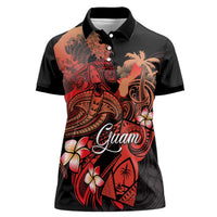 Guam Tribal Chamorro Women Polo Shirt Polynesian Shark with Plumeria and Sea Vibe LT03 Female Black - Polynesian Pride