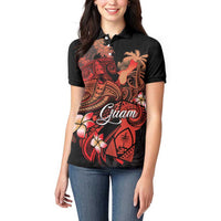 Guam Tribal Chamorro Women Polo Shirt Polynesian Shark with Plumeria and Sea Vibe LT03 - Polynesian Pride