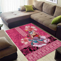 Hawaii Mele Kalikimaka Area Rug Funny Santa with Tribal Tattoos Kakau Pink Color - Polynesian Pride
