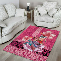 Hawaii Mele Kalikimaka Area Rug Funny Santa with Tribal Tattoos Kakau Pink Color - Polynesian Pride
