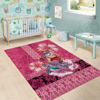 Hawaii Mele Kalikimaka Area Rug Funny Santa with Tribal Tattoos Kakau Pink Color - Polynesian Pride