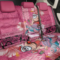 Hawaii Mele Kalikimaka Back Car Seat Cover Funny Santa with Tribal Tattoos Kakau Pink Color - Polynesian Pride