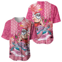 Hawaii Mele Kalikimaka Baseball Jersey Funny Santa with Tribal Tattoos Kakau Pink Color - Polynesian Pride