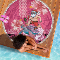 Hawaii Mele Kalikimaka Beach Blanket Funny Santa with Tribal Tattoos Kakau Pink Color - Polynesian Pride