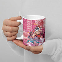 Hawaii Mele Kalikimaka Ceramic Mug Funny Santa with Tribal Tattoos Kakau Pink Color - Polynesian Pride