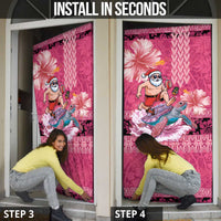 Hawaii Mele Kalikimaka Door Cover Funny Santa with Tribal Tattoos Kakau Pink Color - Polynesian Pride