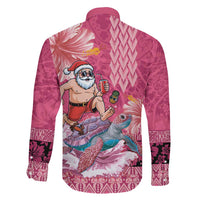 Hawaii Mele Kalikimaka Family Matching Mermaid Dress and Hawaiian Shirt Funny Santa with Tribal Tattoos Kakau Pink Color LT03 - Polynesian Pride