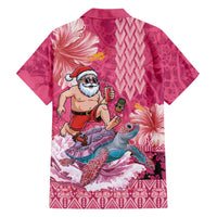 Hawaii Mele Kalikimaka Family Matching Off The Shoulder Long Sleeve Dress and Hawaiian Shirt Funny Santa with Tribal Tattoos Kakau Pink Color LT03 - Polynesian Pride