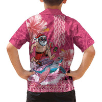 Hawaii Mele Kalikimaka Family Matching Off Shoulder Maxi Dress and Hawaiian Shirt Funny Santa with Tribal Tattoos Kakau Pink Color LT03 - Polynesian Pride