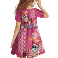 Hawaii Mele Kalikimaka Family Matching Summer Maxi Dress and Hawaiian Shirt Funny Santa with Tribal Tattoos Kakau Pink Color LT03 - Polynesian Pride