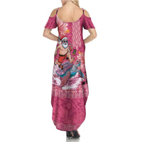 Hawaii Mele Kalikimaka Family Matching Summer Maxi Dress and Hawaiian Shirt Funny Santa with Tribal Tattoos Kakau Pink Color LT03 - Polynesian Pride