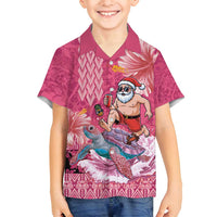 Hawaii Mele Kalikimaka Family Matching Summer Maxi Dress and Hawaiian Shirt Funny Santa with Tribal Tattoos Kakau Pink Color LT03 Son's Shirt Pink - Polynesian Pride