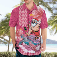 Hawaii Mele Kalikimaka Hawaiian Shirt Funny Santa with Tribal Tattoos Kakau Pink Color - Polynesian Pride