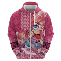 Hawaii Mele Kalikimaka Hoodie Funny Santa with Tribal Tattoos Kakau Pink Color - Polynesian Pride