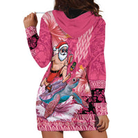 Hawaii Mele Kalikimaka Hoodie Dress Funny Santa with Tribal Tattoos Kakau Pink Color - Polynesian Pride