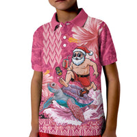 Hawaii Mele Kalikimaka Kid Polo Shirt Funny Santa with Tribal Tattoos Kakau Pink Color LT03 Kid Pink - Polynesian Pride