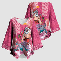 Hawaii Mele Kalikimaka Kimono Sleeve Blouse Funny Santa with Tribal Tattoos Kakau Pink Color - Polynesian Pride