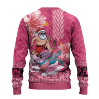 Hawaii Mele Kalikimaka Ugly Christmas Sweater Funny Santa with Tribal Tattoos Kakau Pink Color - Polynesian Pride