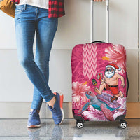 Hawaii Mele Kalikimaka Luggage Cover Funny Santa with Tribal Tattoos Kakau Pink Color - Polynesian Pride
