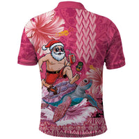 Hawaii Mele Kalikimaka Polo Shirt Funny Santa with Tribal Tattoos Kakau Pink Color LT03 - Polynesian Pride