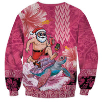 Hawaii Mele Kalikimaka Sweatshirt Funny Santa with Tribal Tattoos Kakau Pink Color - Polynesian Pride