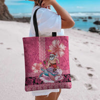 Hawaii Mele Kalikimaka Tote Bag Funny Santa with Tribal Tattoos Kakau Pink Color - Polynesian Pride