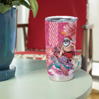Hawaii Mele Kalikimaka Tumbler Cup Funny Santa with Tribal Tattoos Kakau Pink Color - Polynesian Pride