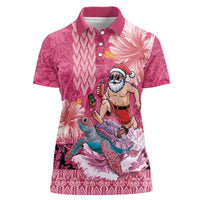 Hawaii Mele Kalikimaka Women Polo Shirt Funny Santa with Tribal Tattoos Kakau Pink Color LT03 Female Pink - Polynesian Pride