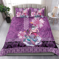 Hawaii Mele Kalikimaka Bedding Set Funny Santa with Tribal Tattoos Kakau Purple Color - Polynesian Pride