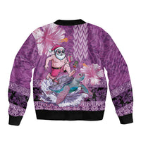 Hawaii Mele Kalikimaka Bomber Jacket Funny Santa with Tribal Tattoos Kakau Purple Color - Polynesian Pride