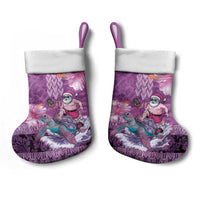 Hawaii Mele Kalikimaka Christmas Stocking Funny Santa with Tribal Tattoos Kakau Purple Color - Polynesian Pride