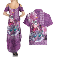 Hawaii Mele Kalikimaka Couples Matching Summer Maxi Dress and Hawaiian Shirt Funny Santa with Tribal Tattoos Kakau Purple Color LT03 - Polynesian Pride