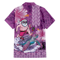 Hawaii Mele Kalikimaka Family Matching Long Sleeve Bodycon Dress and Hawaiian Shirt Funny Santa with Tribal Tattoos Kakau Purple Color LT03 - Polynesian Pride