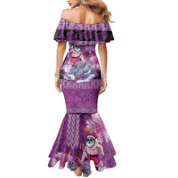 Hawaii Mele Kalikimaka Family Matching Mermaid Dress and Hawaiian Shirt Funny Santa with Tribal Tattoos Kakau Purple Color LT03 - Polynesian Pride