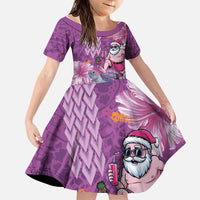 Hawaii Mele Kalikimaka Family Matching Puletasi and Hawaiian Shirt Funny Santa with Tribal Tattoos Kakau Purple Color LT03 Daughter's Dress Purple - Polynesian Pride