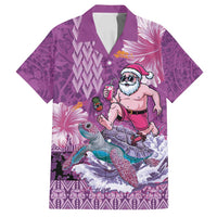 Hawaii Mele Kalikimaka Family Matching Puletasi and Hawaiian Shirt Funny Santa with Tribal Tattoos Kakau Purple Color LT03 Dad's Shirt - Short Sleeve Purple - Polynesian Pride