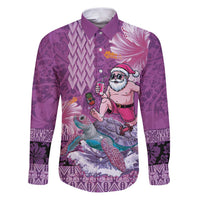 Hawaii Mele Kalikimaka Family Matching Puletasi and Hawaiian Shirt Funny Santa with Tribal Tattoos Kakau Purple Color LT03 Dad's Shirt - Long Sleeve Purple - Polynesian Pride