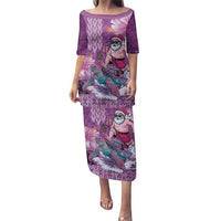 Hawaii Mele Kalikimaka Family Matching Puletasi and Hawaiian Shirt Funny Santa with Tribal Tattoos Kakau Purple Color LT03 Mom's Dress Purple - Polynesian Pride