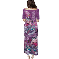 Hawaii Mele Kalikimaka Family Matching Puletasi and Hawaiian Shirt Funny Santa with Tribal Tattoos Kakau Purple Color LT03 - Polynesian Pride