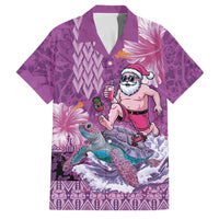 Hawaii Mele Kalikimaka Family Matching Short Sleeve Bodycon Dress and Hawaiian Shirt Funny Santa with Tribal Tattoos Kakau Purple Color LT03 Dad's Shirt - Short Sleeve Purple - Polynesian Pride