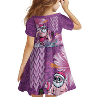 Hawaii Mele Kalikimaka Family Matching Summer Maxi Dress and Hawaiian Shirt Funny Santa with Tribal Tattoos Kakau Purple Color - Polynesian Pride