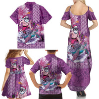 Hawaii Mele Kalikimaka Family Matching Summer Maxi Dress and Hawaiian Shirt Funny Santa with Tribal Tattoos Kakau Purple Color LT03 - Polynesian Pride