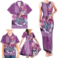 Hawaii Mele Kalikimaka Family Matching Tank Maxi Dress and Hawaiian Shirt Funny Santa with Tribal Tattoos Kakau Purple Color LT03 - Polynesian Pride