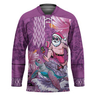 Hawaii Mele Kalikimaka Hockey Jersey Funny Santa with Tribal Tattoos Kakau Purple Color LT03 Unisex Purple - Polynesian Pride