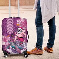 Hawaii Mele Kalikimaka Luggage Cover Funny Santa with Tribal Tattoos Kakau Purple Color - Polynesian Pride
