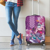 Hawaii Mele Kalikimaka Luggage Cover Funny Santa with Tribal Tattoos Kakau Purple Color - Polynesian Pride