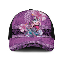 Hawaii Mele Kalikimaka Mesh Trucker Cap Funny Santa with Tribal Tattoos Kakau Purple Color - Polynesian Pride
